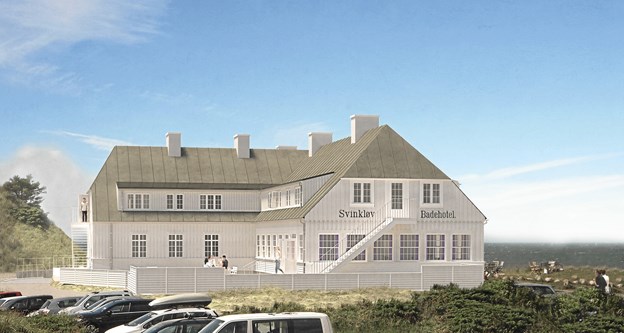 Sådan her kommer det genopførte Svinkløv Badehotel til at se ud. Illustration: Praksis Arkitekter Claus T. Kræmmergård